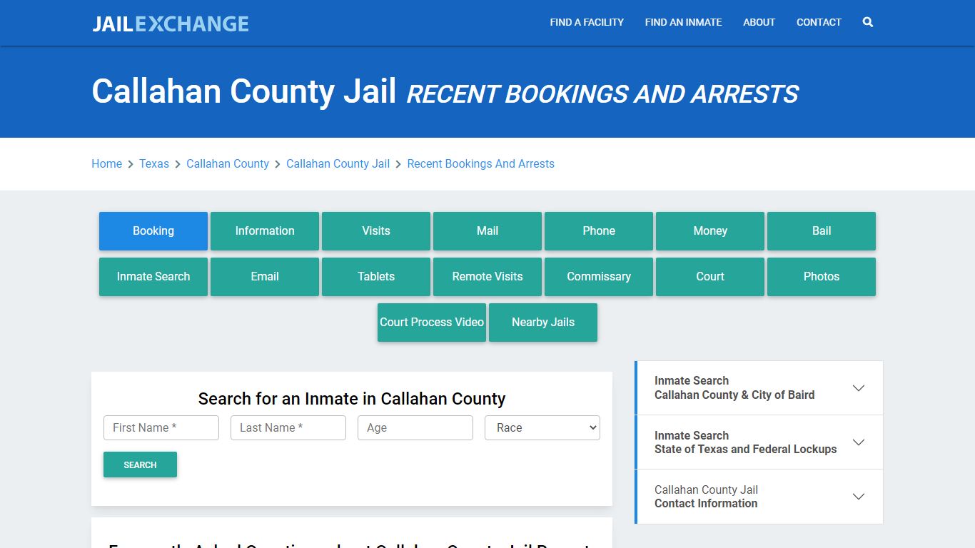 Callahan County Jail Recent Bookings And Arrests - Jail Exchange