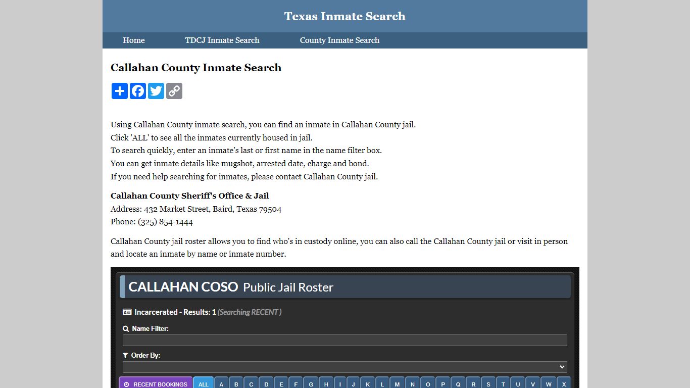 Callahan County Inmate Search