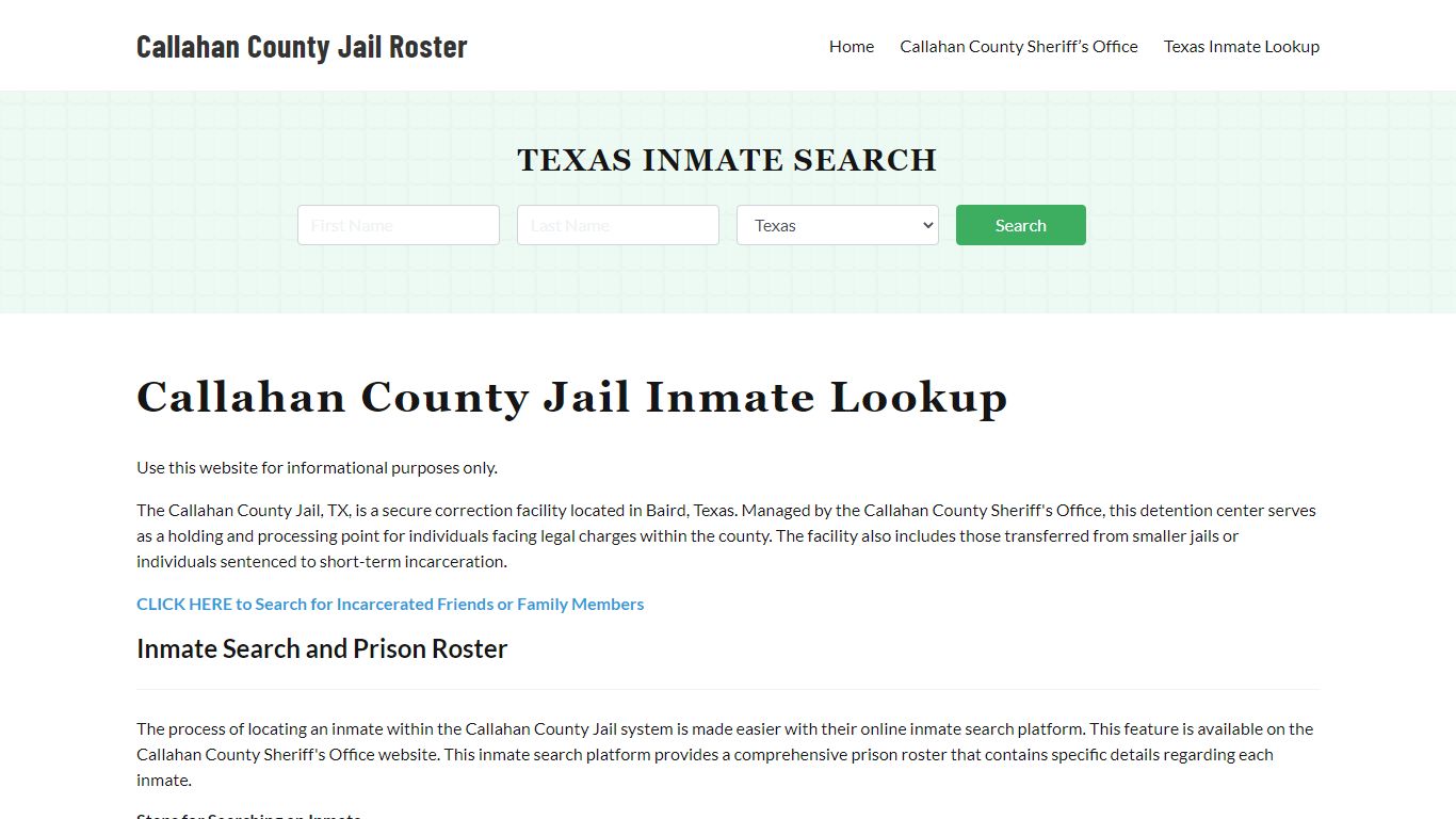 Callahan County Jail Roster Lookup, TX, Inmate Search